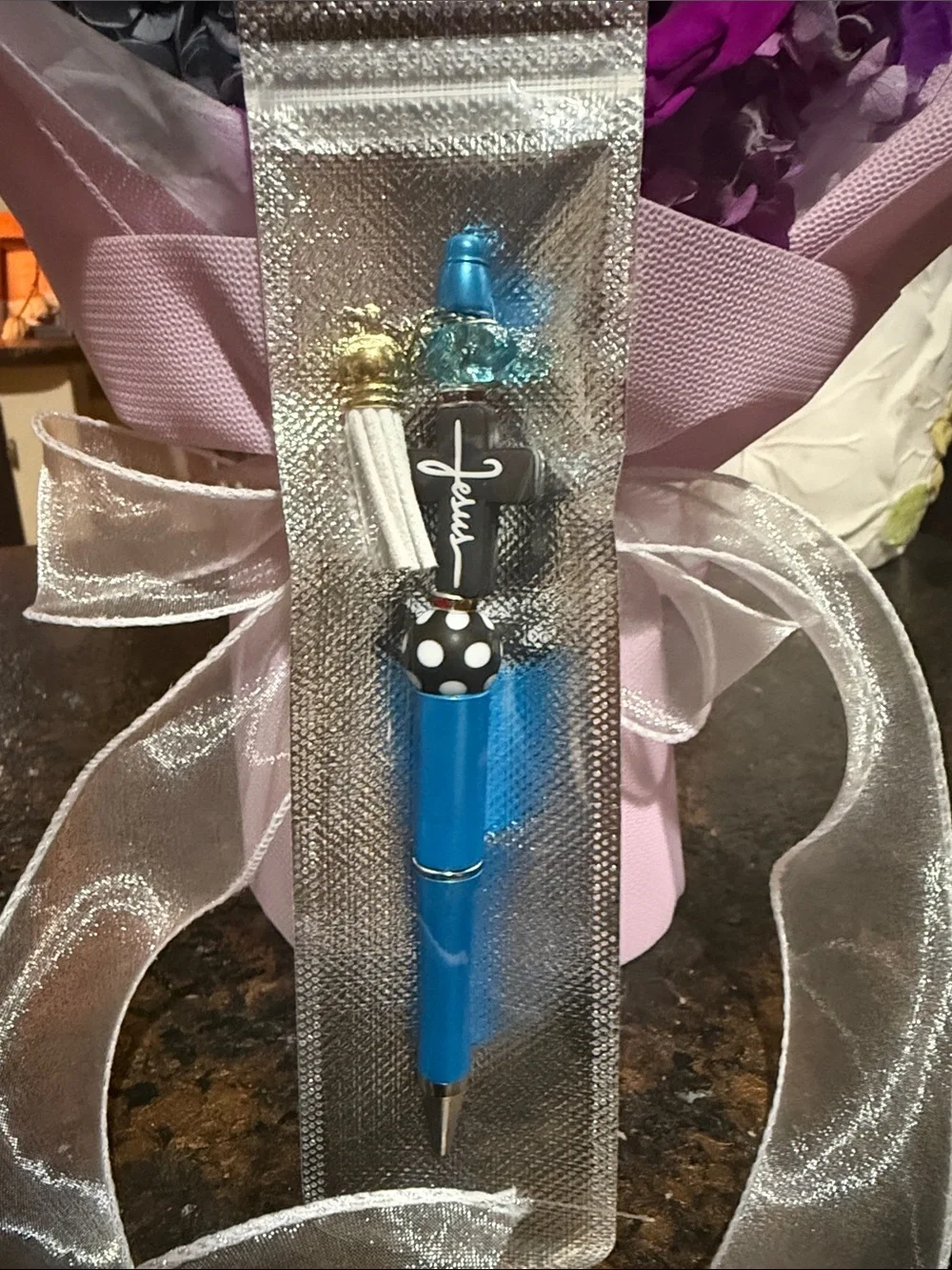 Hand Crafted Blue Decorative Pen with Charms